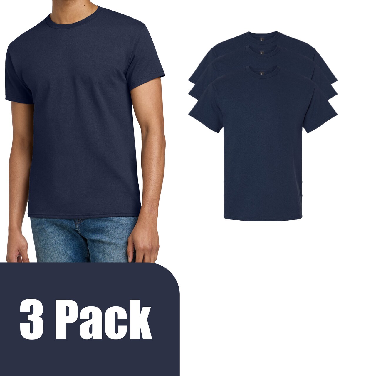Gildan Ultra Cotton Short Sleeve T-Shirt Bundle, Unisex Crewneck Blanks Navy Tee for DIY Printing